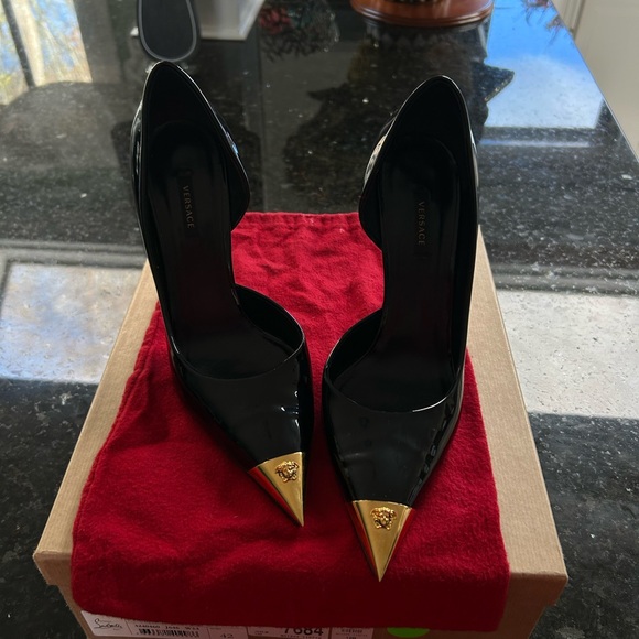 Versace Shoes - Versace Black Heels with Gold Tips